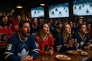 NHL expansion Texas arena concept with fans entering a modern hockey venue