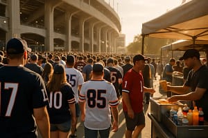 sports tourism 2025 travelers walking toward a stadium before a major event