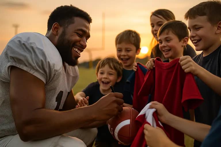 Event staff guide football fans toward practice seating areas