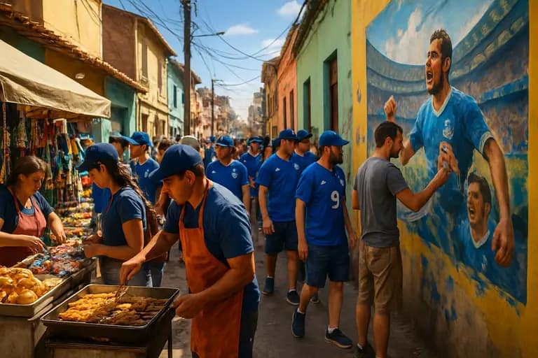 Fans walking past restaurants near a stadium district