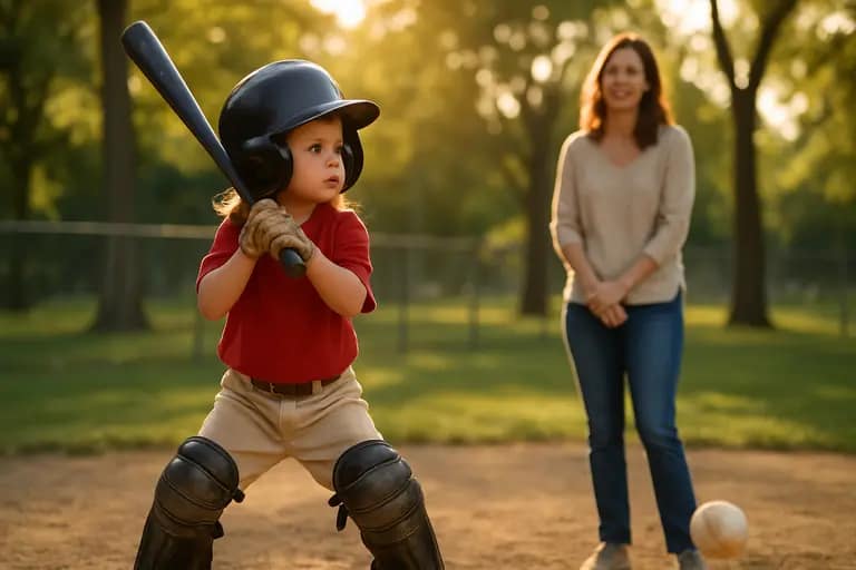 Young baseball players watching women athletes practice