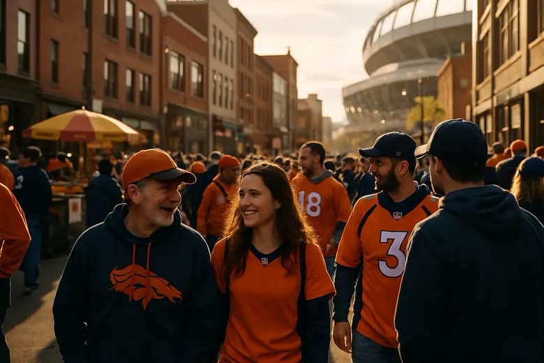 College football attendance crowd outside a city stadium before kickoff