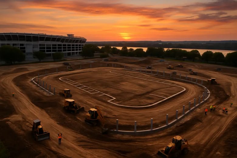 Commanders Stadium Development site with construction planning near RFK campus fields