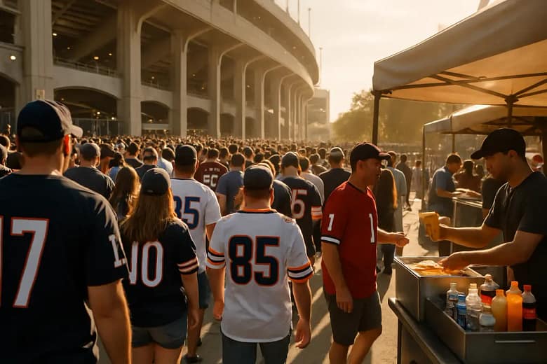 sports tourism 2025 travelers walking toward a stadium before a major event