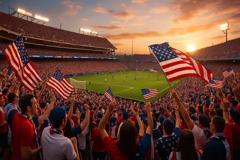 USMNT venue strategy shown through fans entering a soccer stadium before kickoff